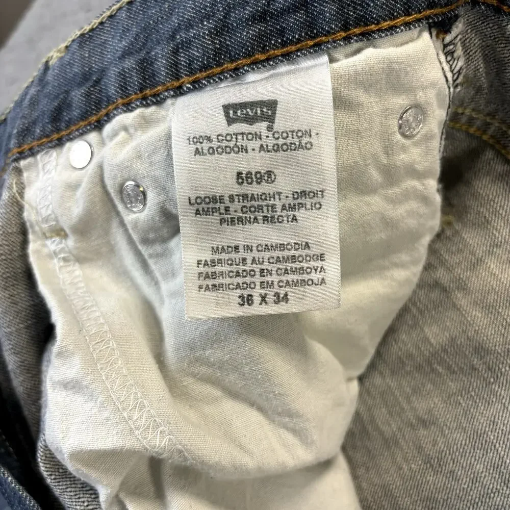 Levis 569 Mens Jeans 36x34 Loose Baggy Straight Blue Denim Cotton (meas 38x32)